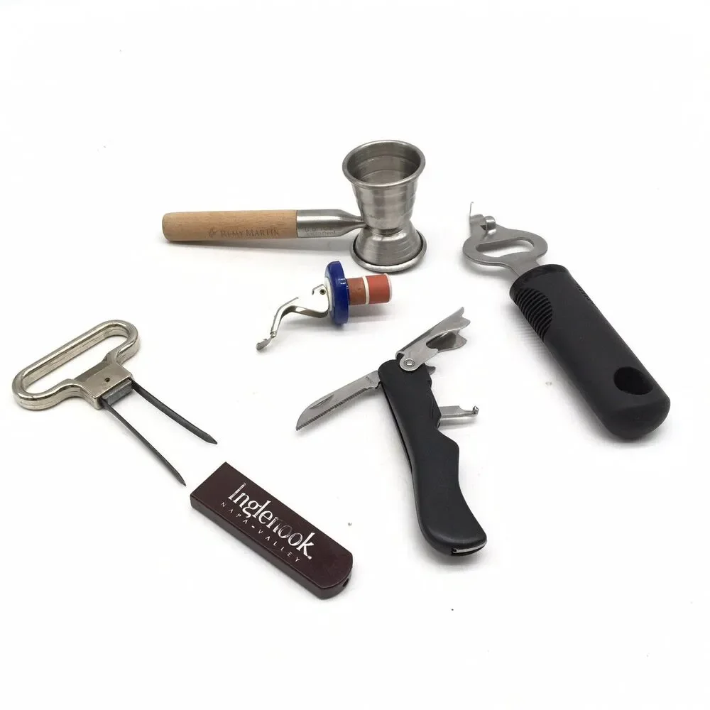 Vintage Lot Bartender Bar Utensils Bottle Opener Cork Puller Jigger Bottle Stop